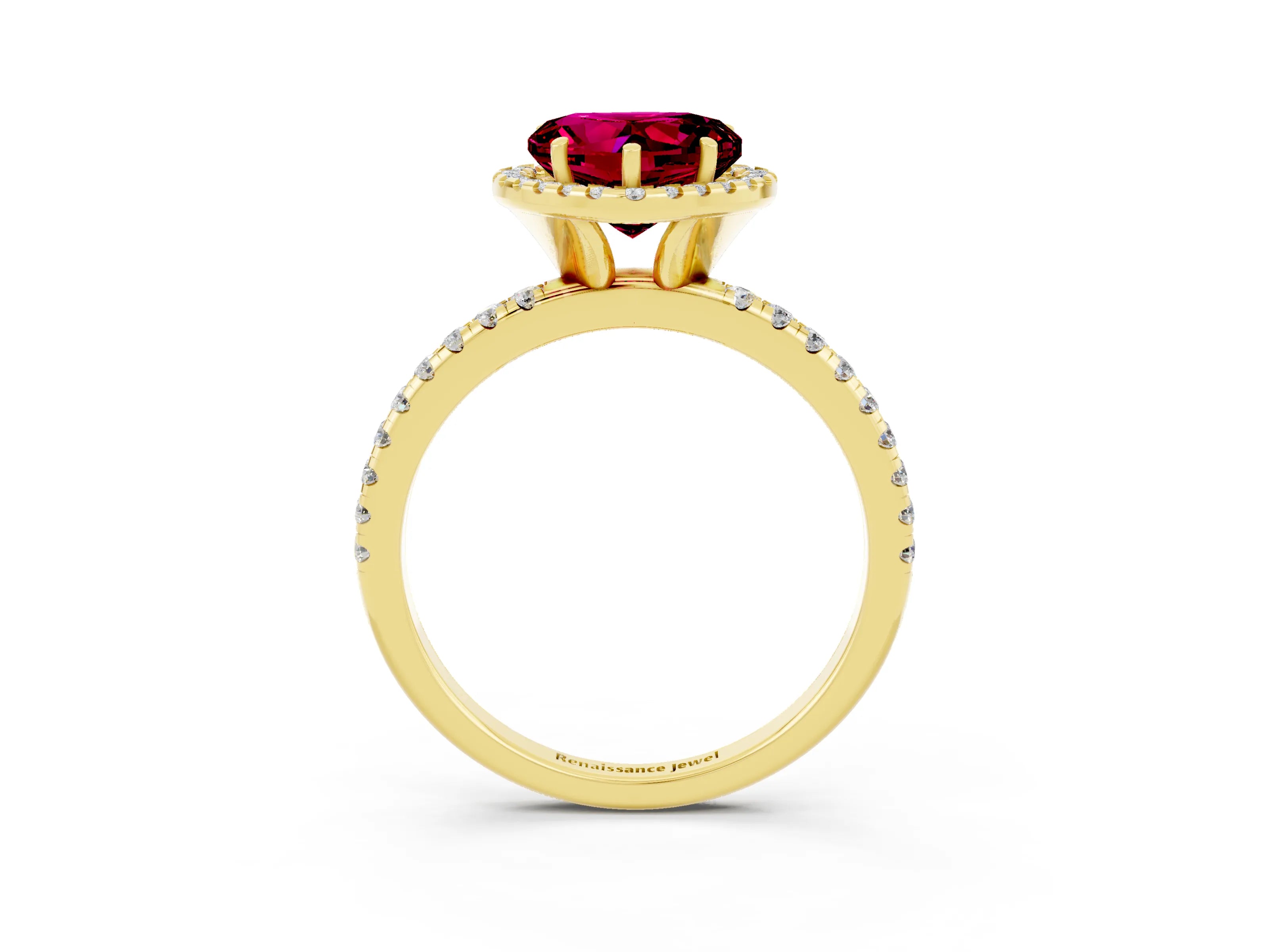 Yellow gold Heart Cut Cut Diamond Floral Halo Engagement Ring with Pavé Band and Prong Setting_3
