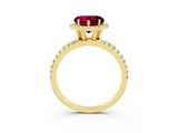 Yellow gold Heart Cut Cut Diamond Floral Halo Engagement Ring with Pavé Band and Prong Setting_3
