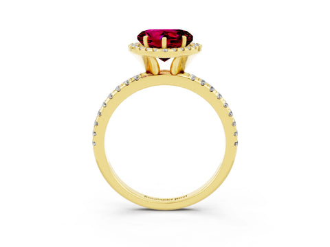 Yellow gold Heart Cut Cut Diamond Floral Halo Engagement Ring with Pavé Band and Prong Setting_3