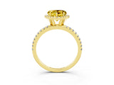 Yellow gold Heart Cut Cut Diamond Floral Halo Engagement Ring with Pavé Band and Prong Setting_3