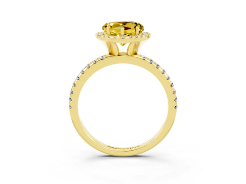 Yellow gold Heart Cut Cut Diamond Floral Halo Engagement Ring with Pavé Band and Prong Setting_3