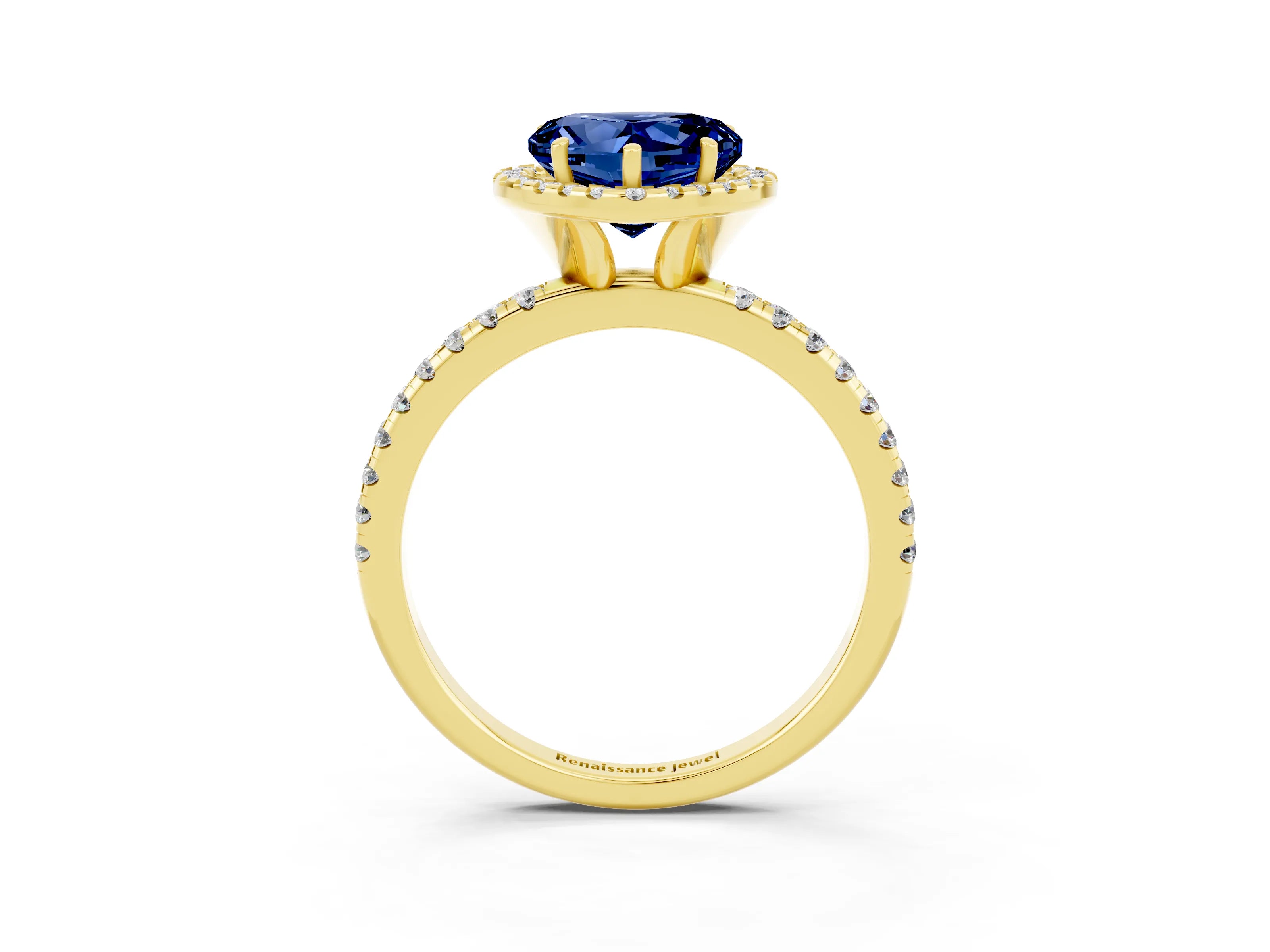 Yellow gold Heart Cut Cut Diamond Floral Halo Engagement Ring with Pavé Band and Prong Setting_3