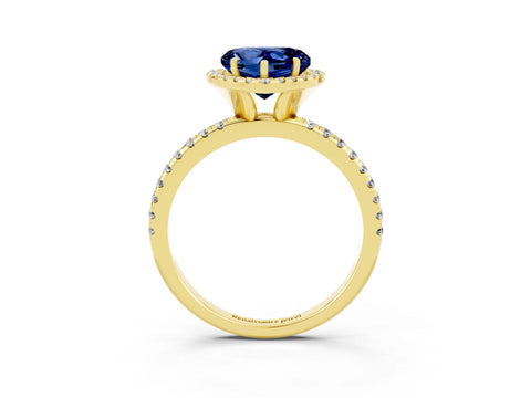 Yellow gold Heart Cut Cut Diamond Floral Halo Engagement Ring with Pavé Band and Prong Setting_3
