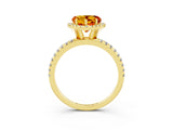 Yellow gold Heart Cut Cut Diamond Floral Halo Engagement Ring with Pavé Band and Prong Setting_3