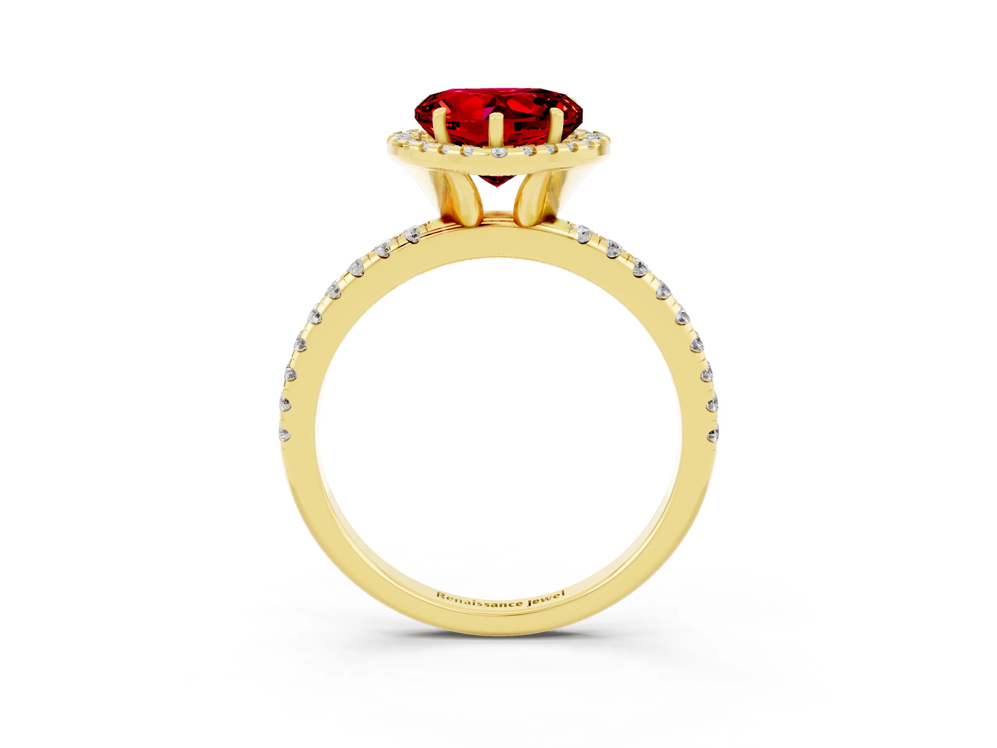 Yellow gold Heart Cut Cut Diamond Floral Halo Engagement Ring with Pavé Band and Prong Setting_3