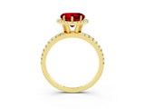 Yellow gold Heart Cut Cut Diamond Floral Halo Engagement Ring with Pavé Band and Prong Setting_3