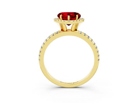 Yellow gold Heart Cut Cut Diamond Floral Halo Engagement Ring with Pavé Band and Prong Setting_3