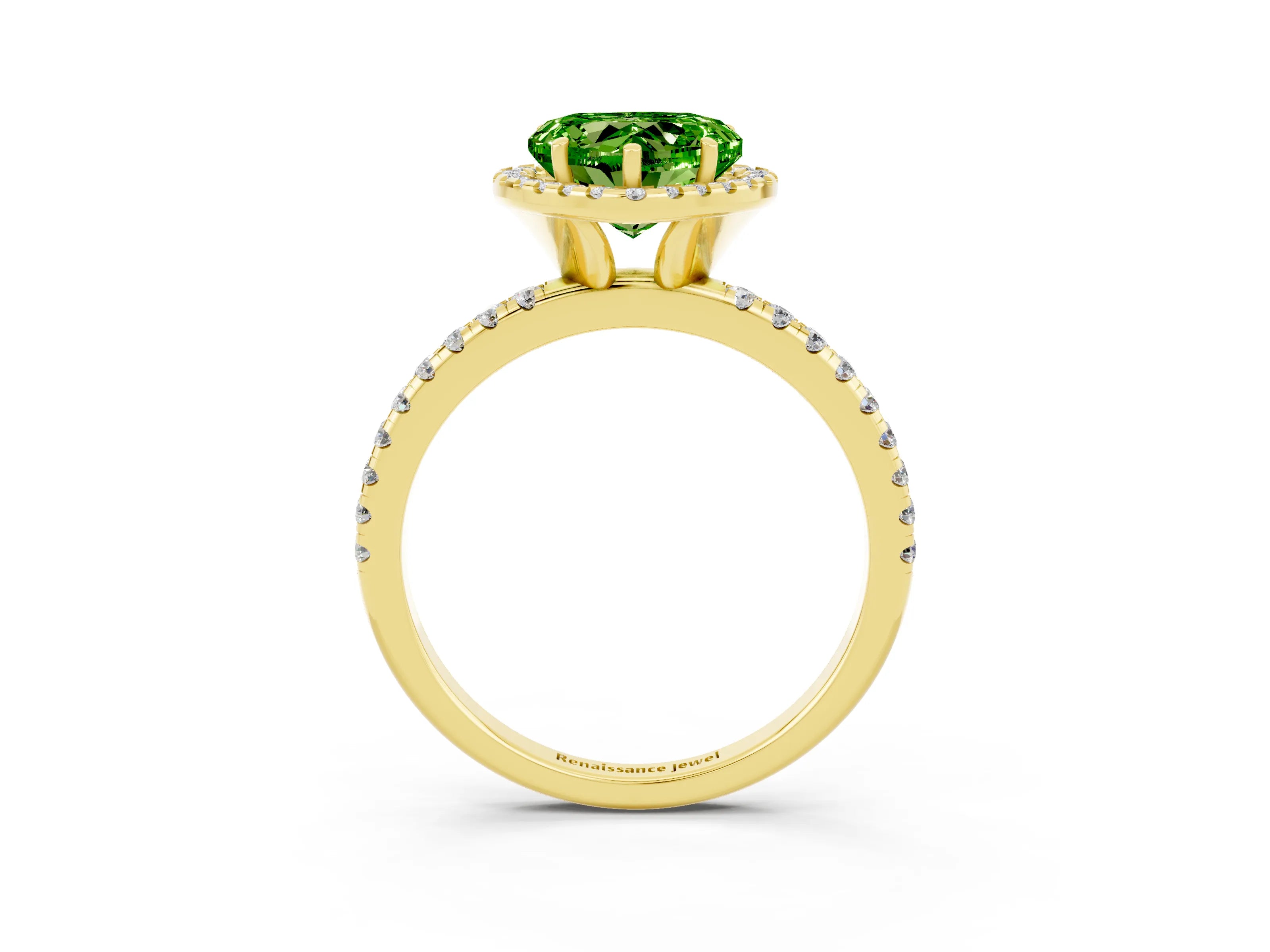 Yellow gold Heart Cut Cut Diamond Floral Halo Engagement Ring with Pavé Band and Prong Setting_3
