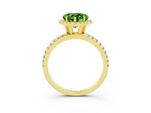 Yellow gold Heart Cut Cut Diamond Floral Halo Engagement Ring with Pavé Band and Prong Setting_3