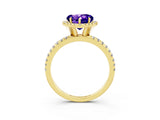 Yellow gold Heart Cut Cut Diamond Floral Halo Engagement Ring with Pavé Band and Prong Setting_3