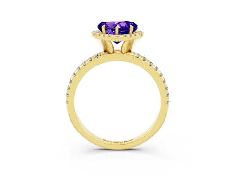 Yellow gold Heart Cut Cut Diamond Floral Halo Engagement Ring with Pavé Band and Prong Setting_3