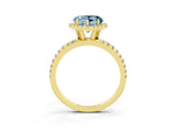 Yellow gold Heart Cut Cut Diamond Floral Halo Engagement Ring with Pavé Band and Prong Setting_3