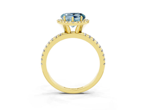 Yellow gold Heart Cut Cut Diamond Floral Halo Engagement Ring with Pavé Band and Prong Setting_3