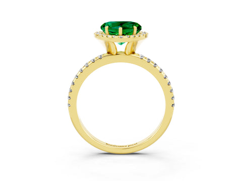 Yellow gold Heart Cut Cut Diamond Floral Halo Engagement Ring with Pavé Band and Prong Setting_3