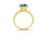 Yellow gold Heart Cut Cut Diamond Floral Halo Engagement Ring with Pavé Band and Prong Setting_3