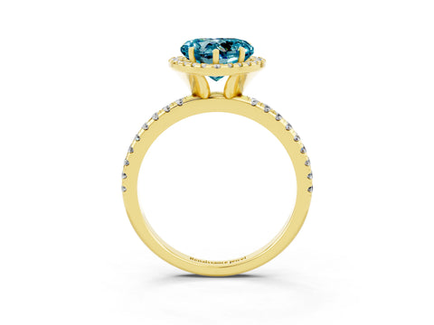 Yellow gold Heart Cut Cut Diamond Floral Halo Engagement Ring with Pavé Band and Prong Setting_3