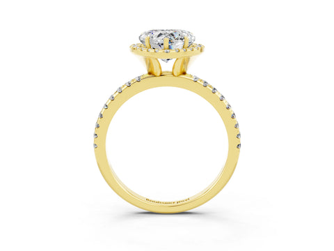 Yellow gold Heart Cut Cut Diamond Floral Halo Engagement Ring with Pavé Band and Prong Setting_3