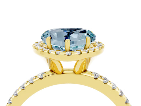 Yellow gold Heart Cut Cut Diamond Floral Halo Engagement Ring with Pavé Band and Prong Setting_4