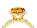 Yellow gold Heart Cut Cut Diamond Floral Halo Engagement Ring with Pavé Band and Prong Setting_4