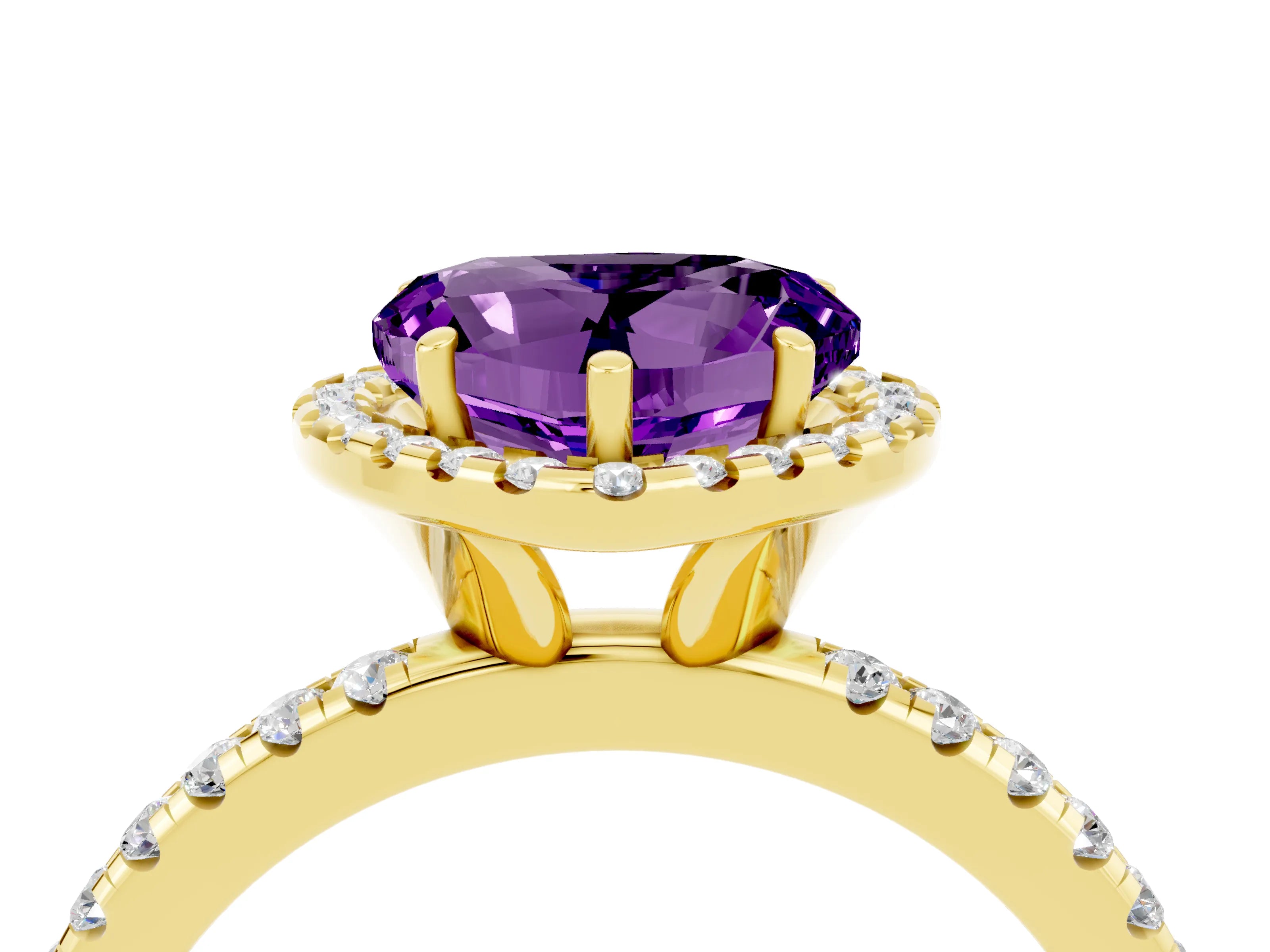 Yellow gold Heart Cut Cut Diamond Floral Halo Engagement Ring with Pavé Band and Prong Setting_4