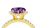 Yellow gold Heart Cut Cut Diamond Floral Halo Engagement Ring with Pavé Band and Prong Setting_4