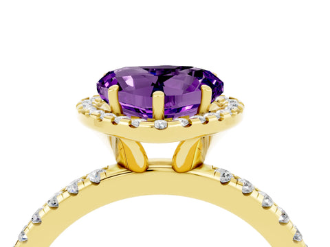 Yellow gold Heart Cut Cut Diamond Floral Halo Engagement Ring with Pavé Band and Prong Setting_4