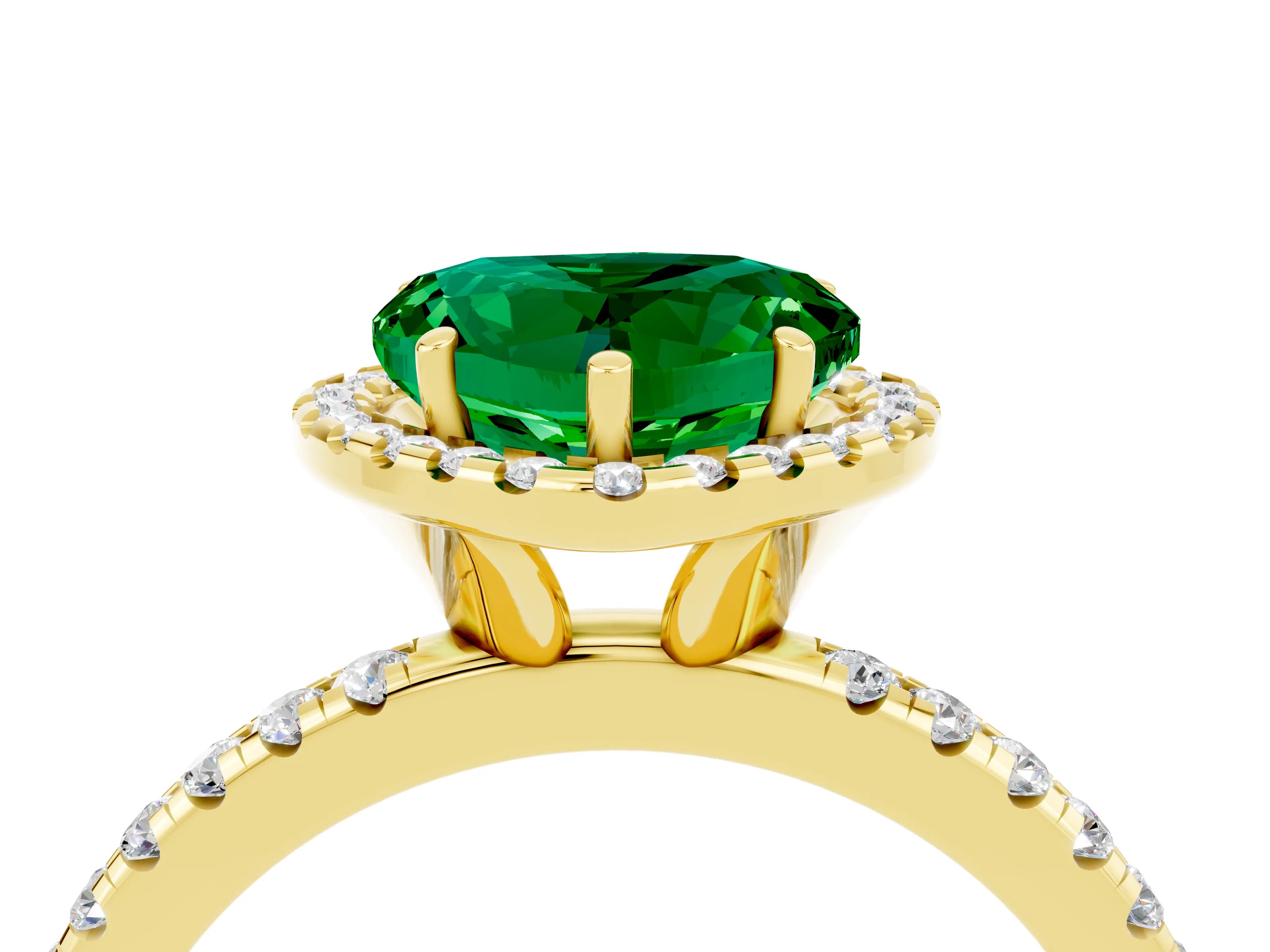 Yellow gold Heart Cut Cut Diamond Floral Halo Engagement Ring with Pavé Band and Prong Setting_4