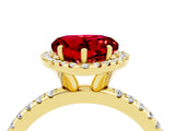 Yellow gold Heart Cut Cut Diamond Floral Halo Engagement Ring with Pavé Band and Prong Setting_4