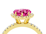 Yellow gold Heart Cut Cut Diamond Floral Halo Engagement Ring with Pavé Band and Prong Setting_4