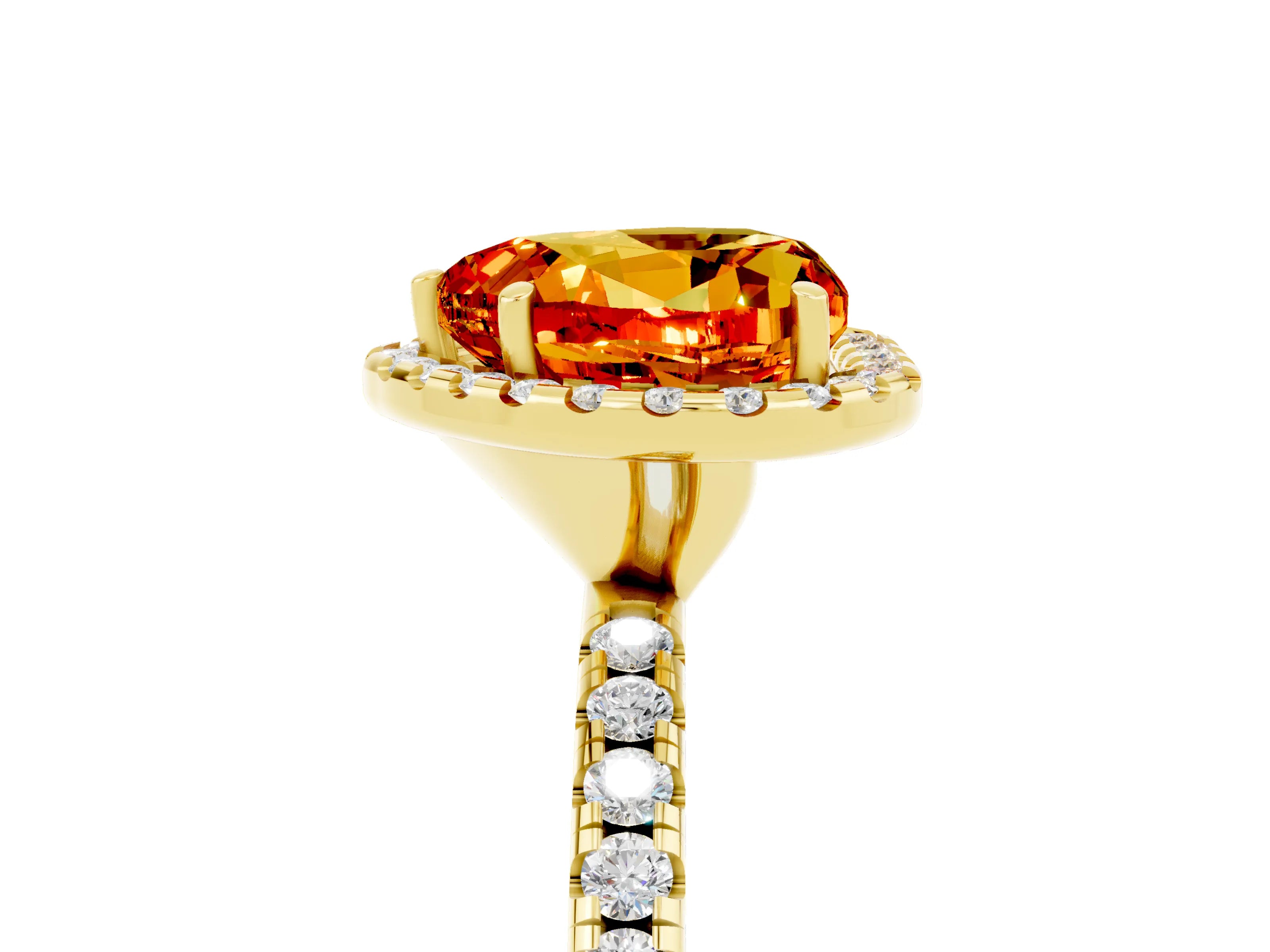 Yellow gold Heart Cut Cut Diamond Floral Halo Engagement Ring with Pavé Band and Prong Setting_5