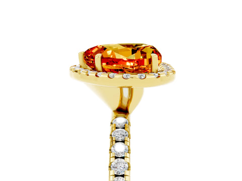 Yellow gold Heart Cut Cut Diamond Floral Halo Engagement Ring with Pavé Band and Prong Setting_5