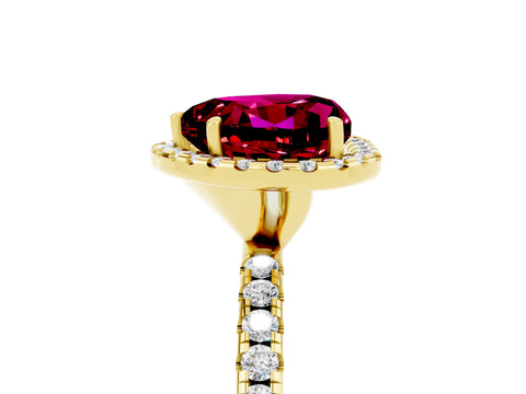 Yellow gold Heart Cut Cut Diamond Floral Halo Engagement Ring with Pavé Band and Prong Setting_5