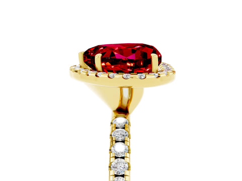 Yellow gold Heart Cut Cut Diamond Floral Halo Engagement Ring with Pavé Band and Prong Setting_5