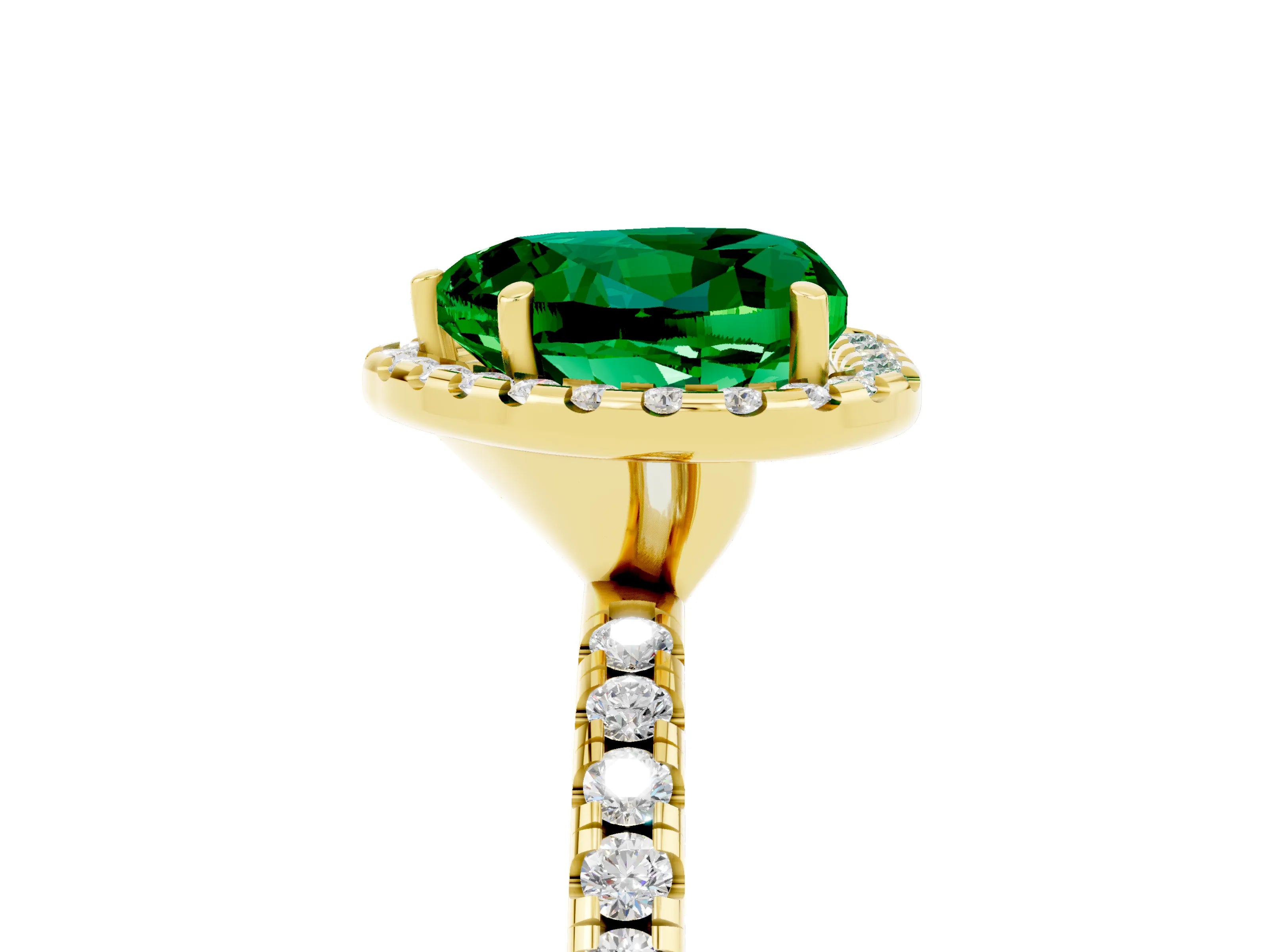 Yellow gold Heart Cut Cut Diamond Floral Halo Engagement Ring with Pavé Band and Prong Setting_5