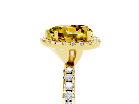 Yellow gold Heart Cut Cut Diamond Floral Halo Engagement Ring with Pavé Band and Prong Setting_5