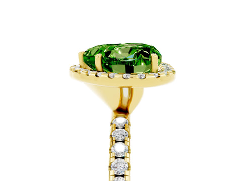 Yellow gold Heart Cut Cut Diamond Floral Halo Engagement Ring with Pavé Band and Prong Setting_5