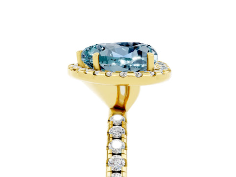 Yellow gold Heart Cut Cut Diamond Floral Halo Engagement Ring with Pavé Band and Prong Setting_5