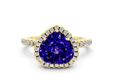 Yellow gold Heart Cut Cut Diamond Floral Halo Engagement Ring with Pavé Band and Prong Setting