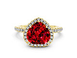 Yellow gold Heart Cut Cut Diamond Floral Halo Engagement Ring with Pavé Band and Prong Setting