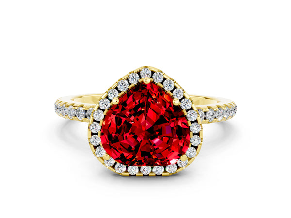 Yellow gold Heart Cut Cut Diamond Floral Halo Engagement Ring with Pavé Band and Prong Setting