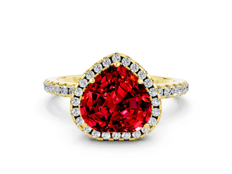 Yellow gold Heart Cut Cut Diamond Floral Halo Engagement Ring with Pavé Band and Prong Setting