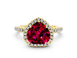 Yellow gold Heart Cut Cut Diamond Floral Halo Engagement Ring with Pavé Band and Prong Setting