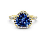 Yellow gold Heart Cut Cut Diamond Floral Halo Engagement Ring with Pavé Band and Prong Setting