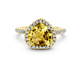 Yellow gold Heart Cut Cut Diamond Floral Halo Engagement Ring with Pavé Band and Prong Setting