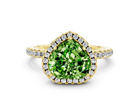 Yellow gold Heart Cut Cut Diamond Floral Halo Engagement Ring with Pavé Band and Prong Setting