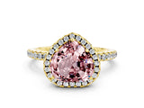 Yellow gold Heart Cut Cut Diamond Floral Halo Engagement Ring with Pavé Band and Prong Setting