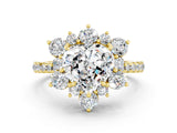 Yellow gold Heart Cut Cut Diamond Floral Halo Pave Band with Prong Setting