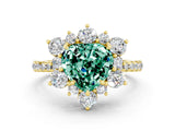 Yellow gold Heart Cut Cut Diamond Floral Halo Pave Band with Prong Setting