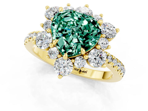 Yellow gold Heart Cut Cut Diamond Floral Halo Pave Band with Prong Setting_1