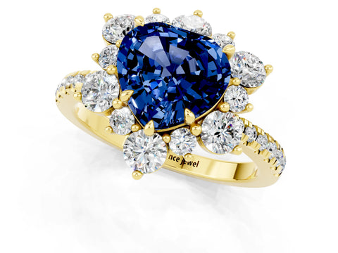 Yellow gold Heart Cut Cut Diamond Floral Halo Pave Band with Prong Setting_1